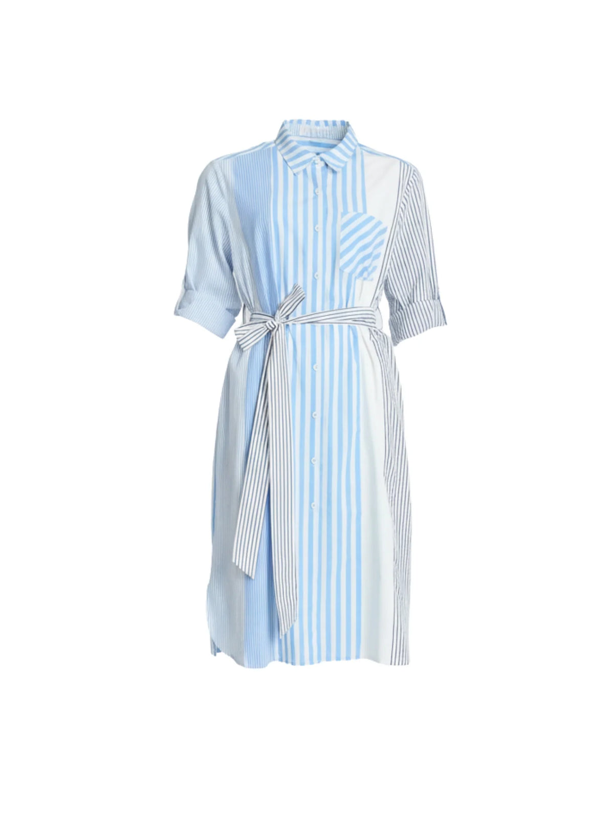 THREADZ - Miramar Stripe Print Shirt Dress - Blue/White