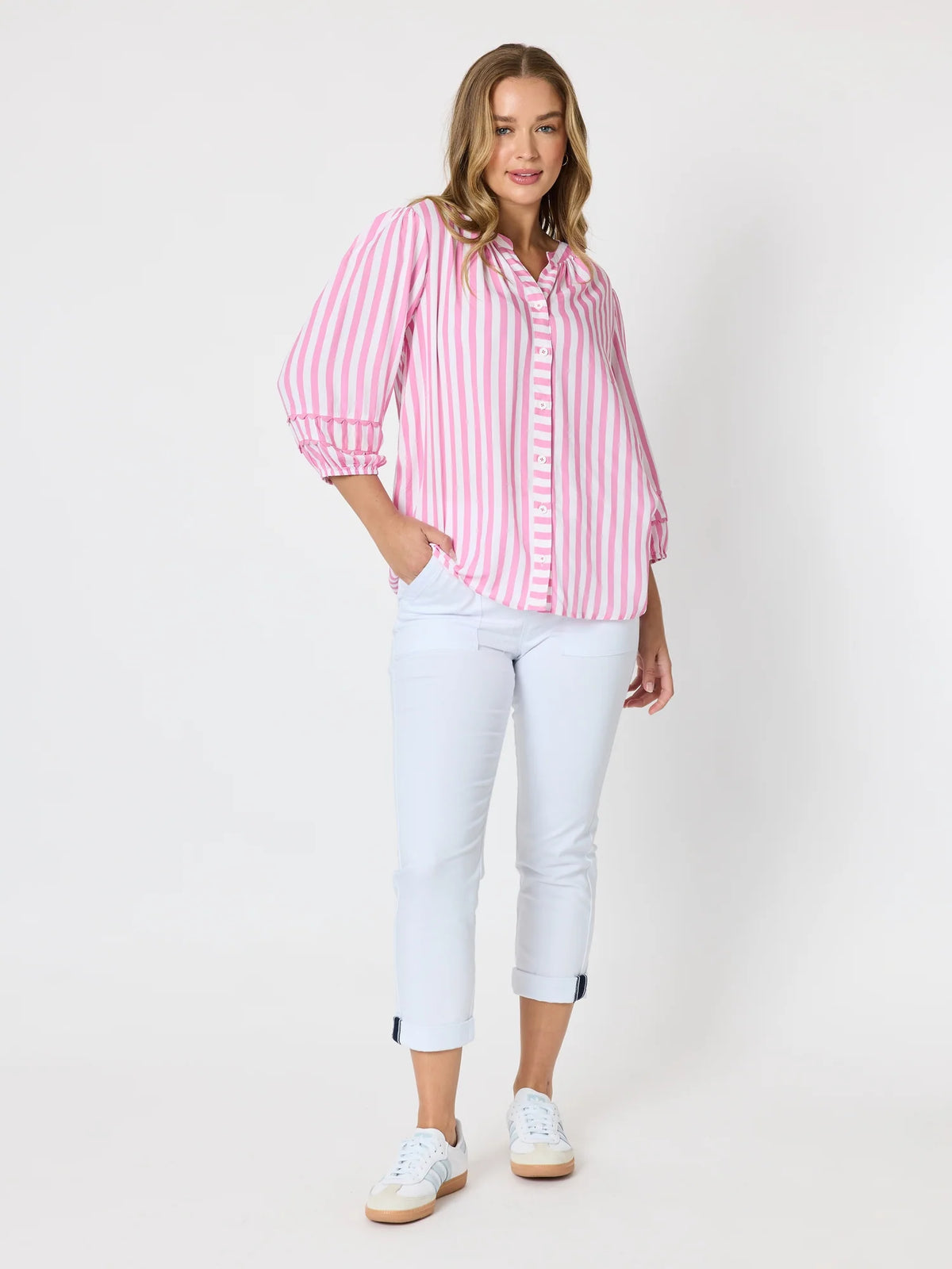 THREADZ - Montecito Stripe Print Top - Lipstick White