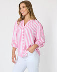 THREADZ - Montecito Stripe Print Top - Lipstick White