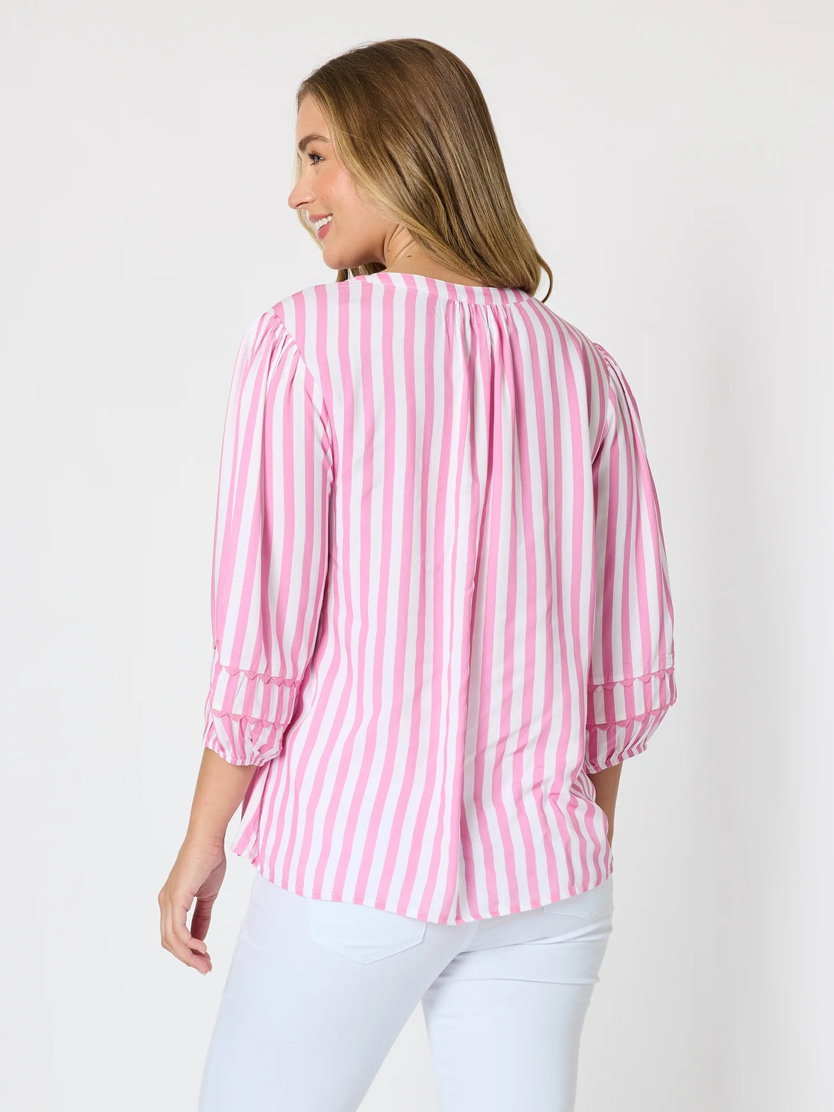 THREADZ - Montecito Stripe Print Top - Lipstick White