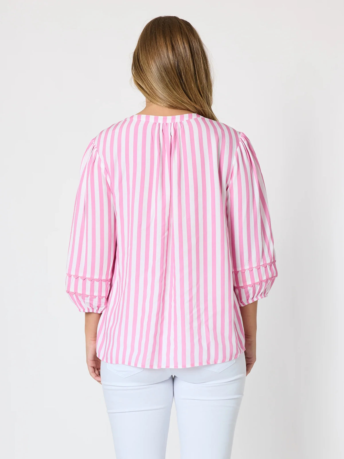 THREADZ - Montecito Stripe Print Top - Lipstick White