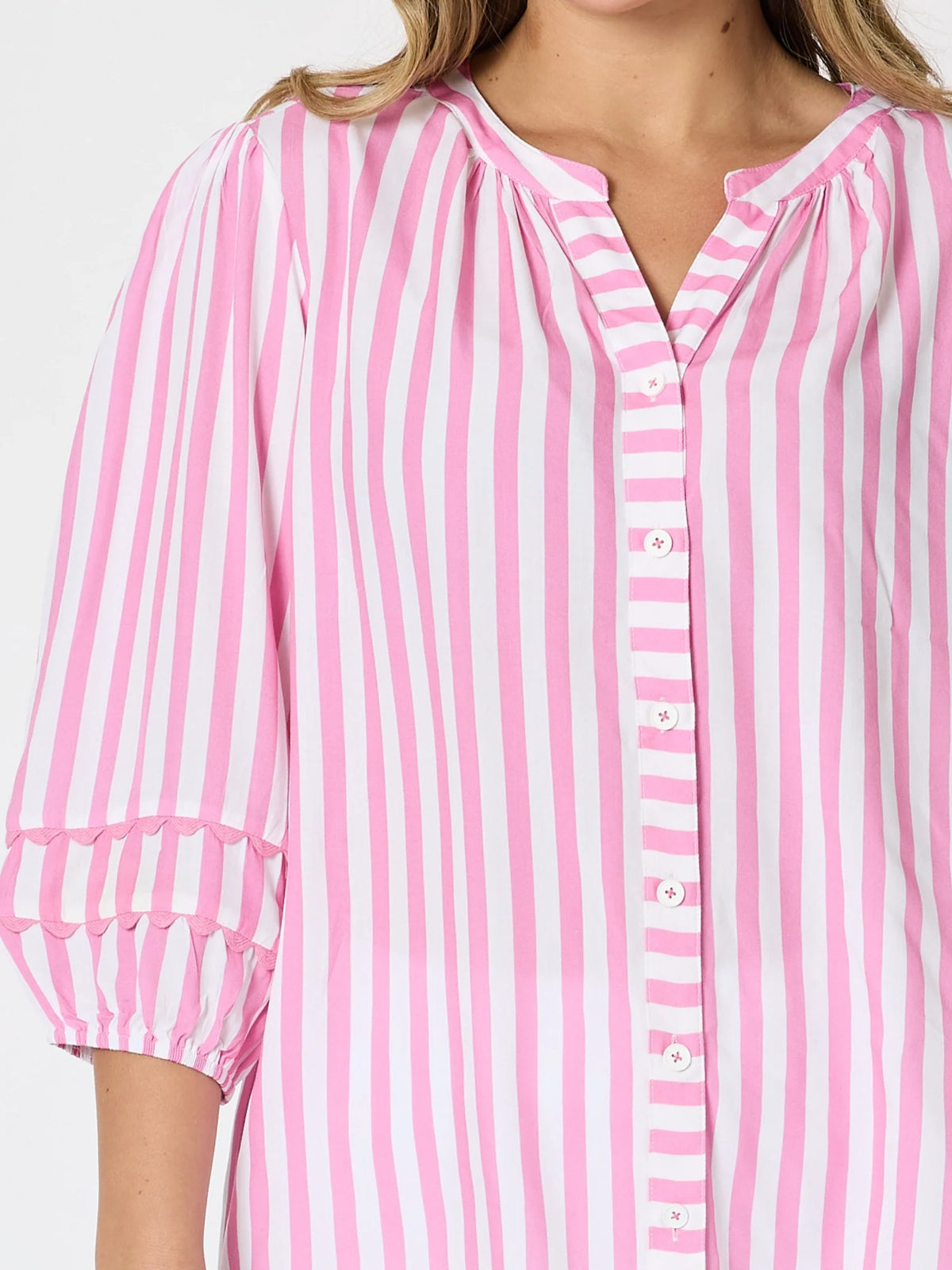 THREADZ - Montecito Stripe Print Top - Lipstick White