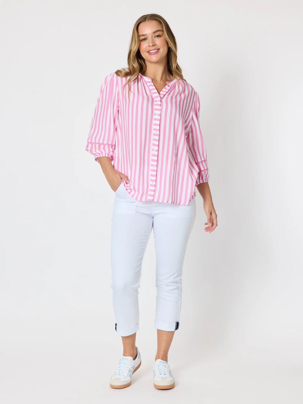 THREADZ - Montecito Stripe Print Top - Lipstick White