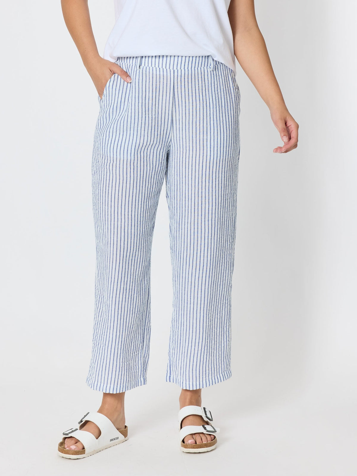 THREADZ - Amalfi Stripe Print Pant - Azure White