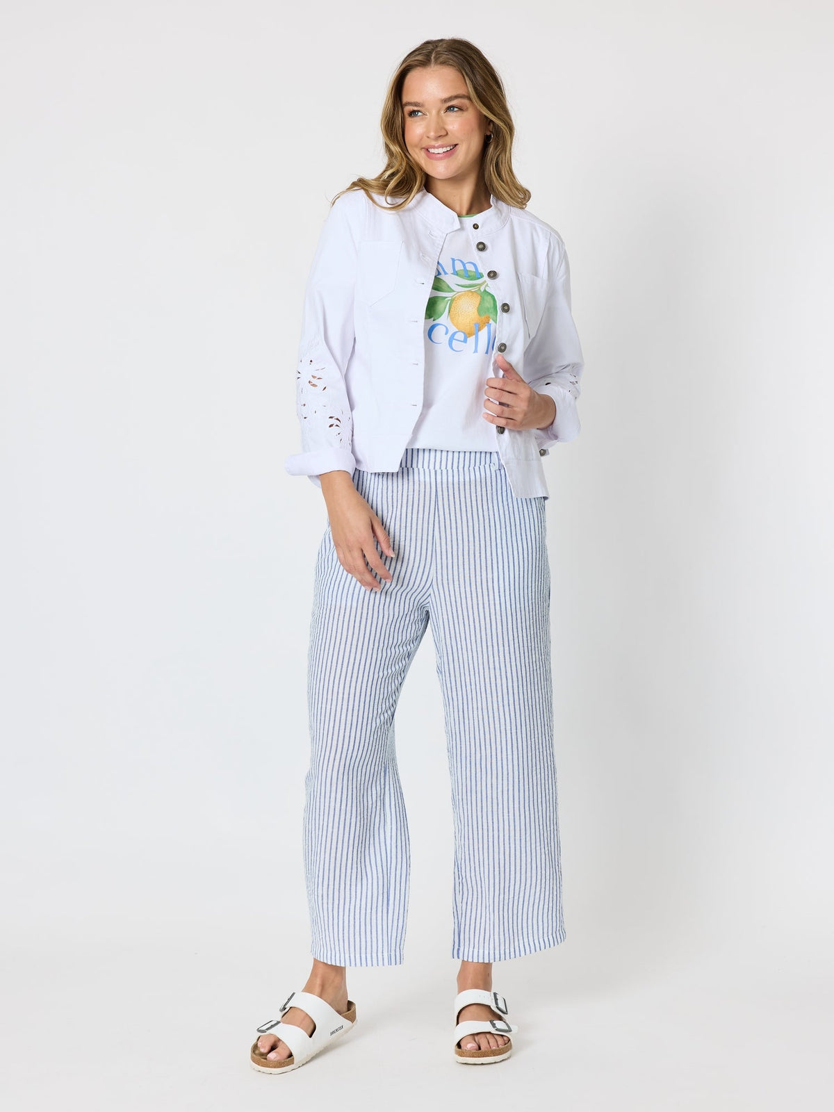 THREADZ - Amalfi Stripe Print Pant - Azure White