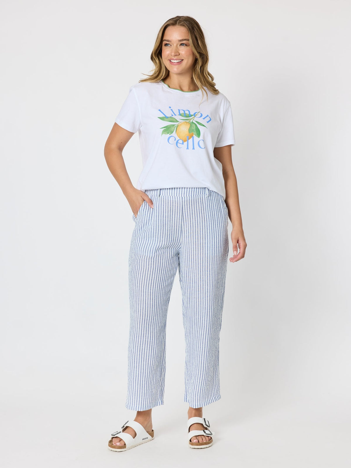 THREADZ - Amalfi Stripe Print Pant - Azure White
