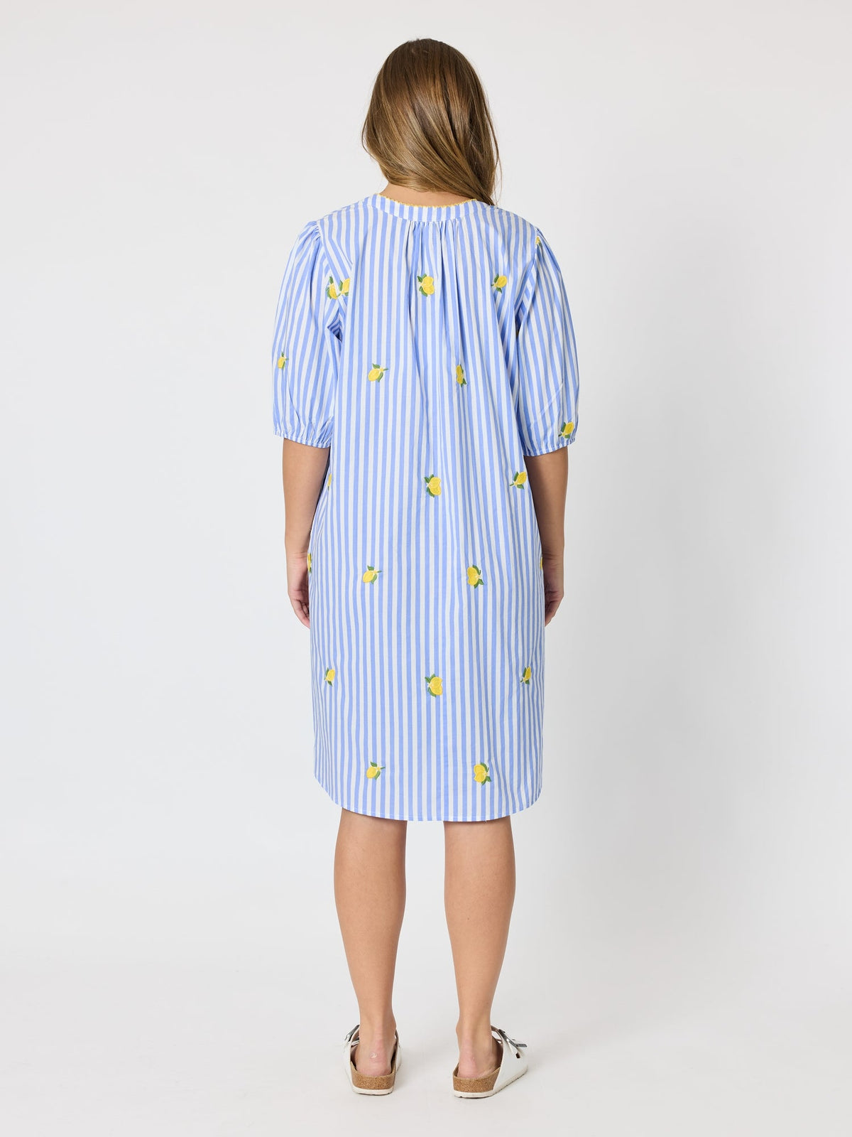 THREADZ - Spritz Embroidered Stripe Print Dress - Blue/White