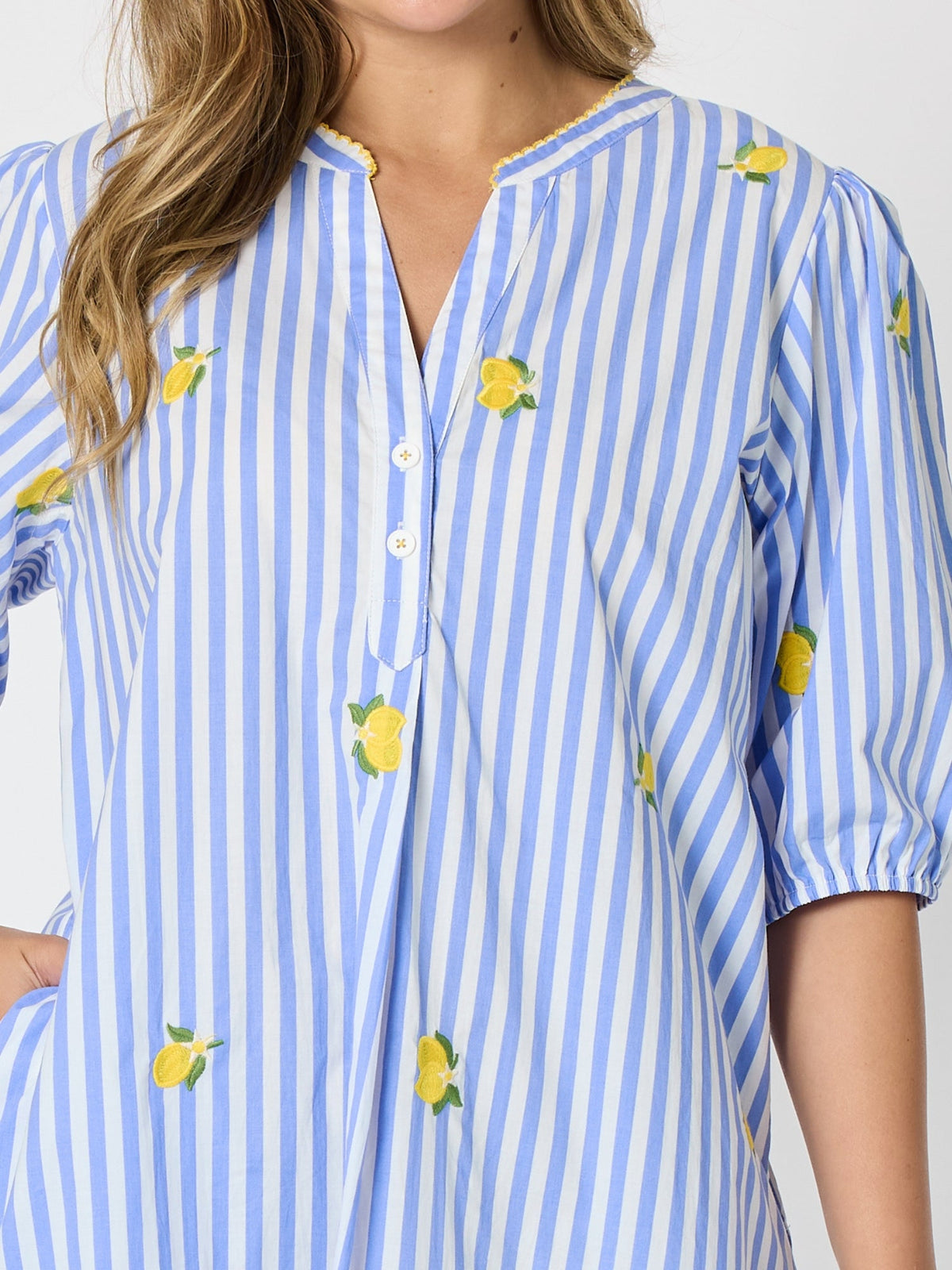 THREADZ - Spritz Embroidered Stripe Print Dress - Blue/White