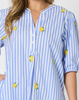 THREADZ - Spritz Embroidered Stripe Print Dress - Blue/White