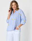 THREADZ - Spritz Embroidered Stripe Print Shirt - Blue/White