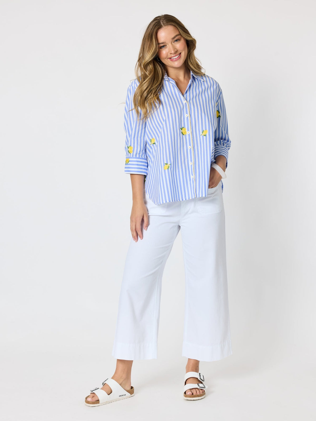 THREADZ - Spritz Embroidered Stripe Print Shirt - Blue/White
