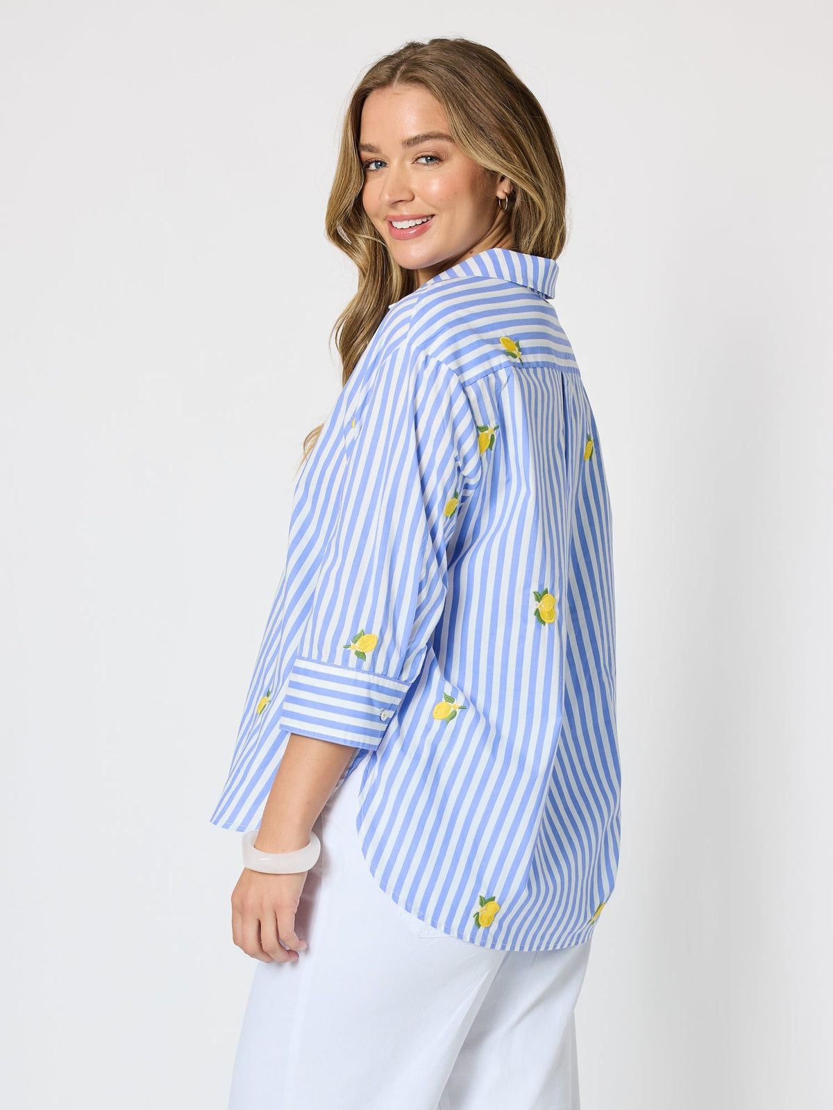 THREADZ - Spritz Embroidered Stripe Print Shirt - Blue/White