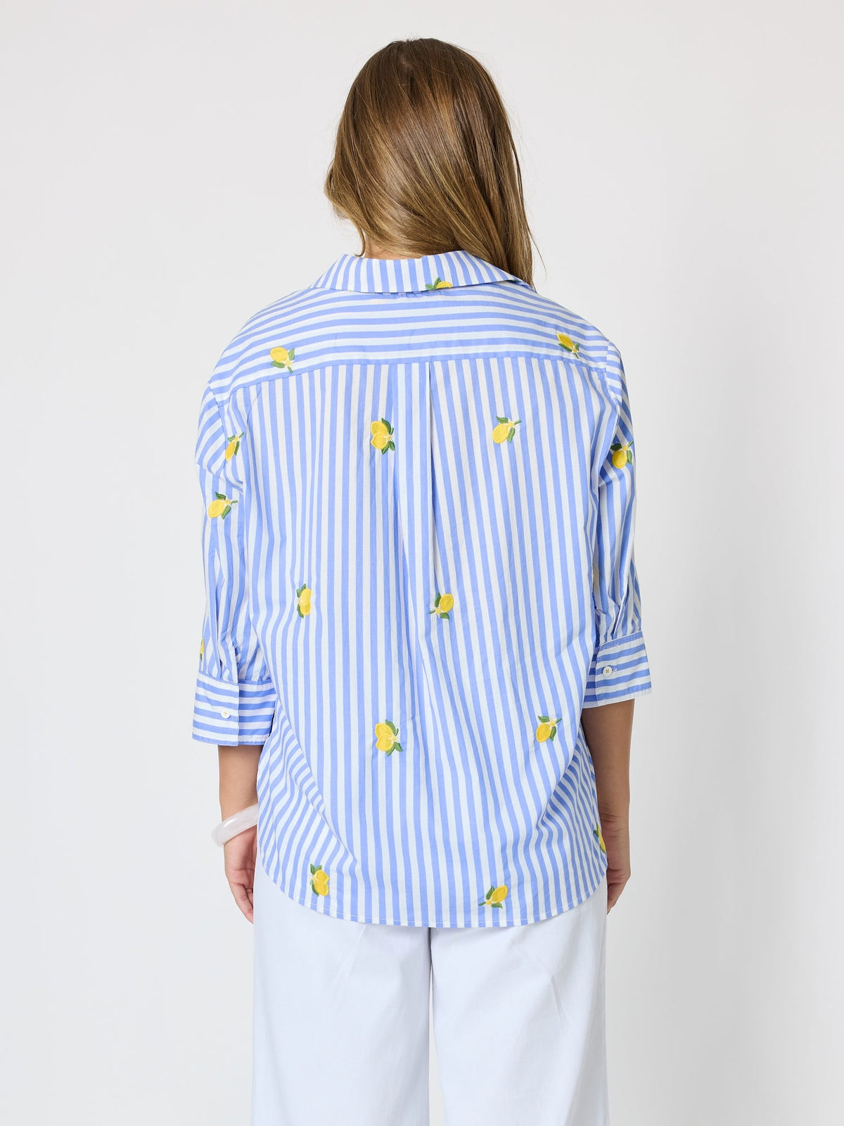 THREADZ - Spritz Embroidered Stripe Print Shirt - Blue/White