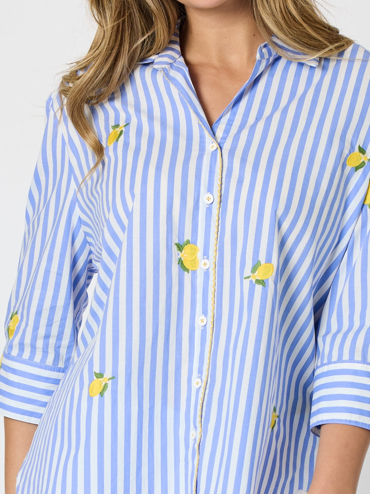 THREADZ - Spritz Embroidered Stripe Print Shirt - Blue/White