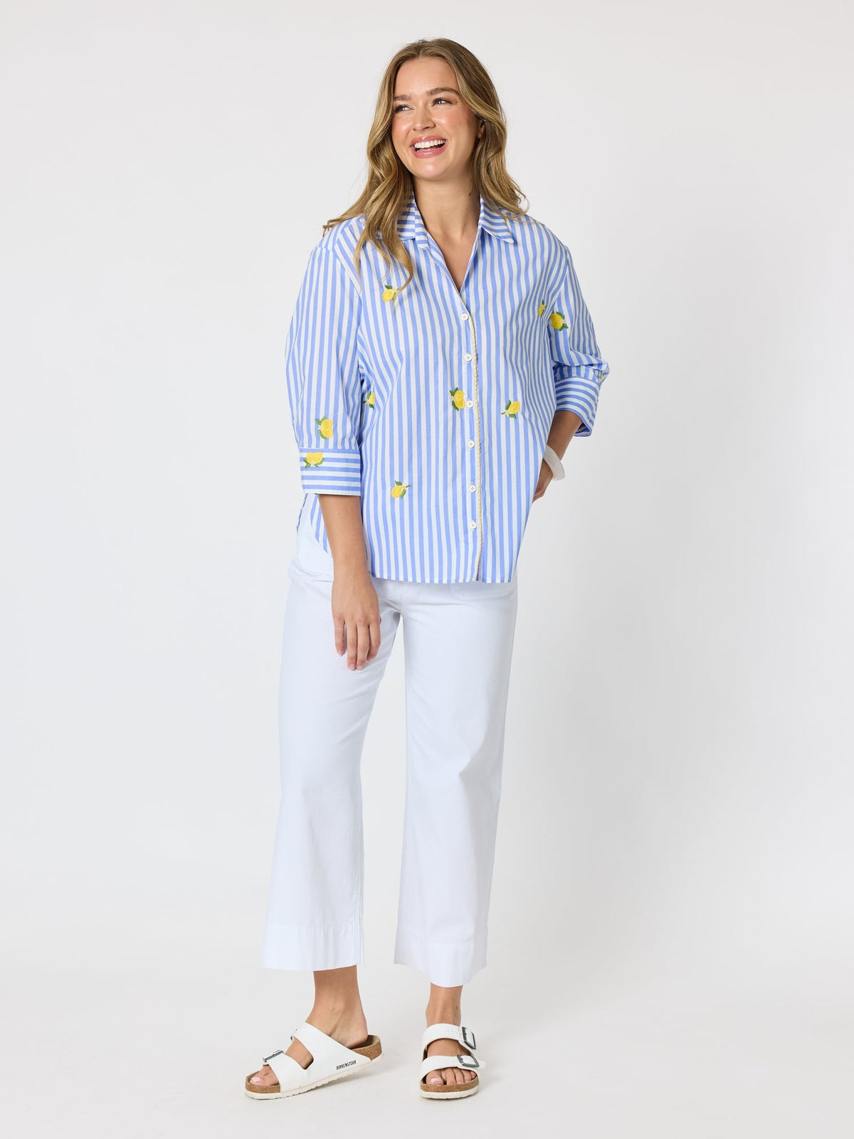 THREADZ - Spritz Embroidered Stripe Print Shirt - Blue/White