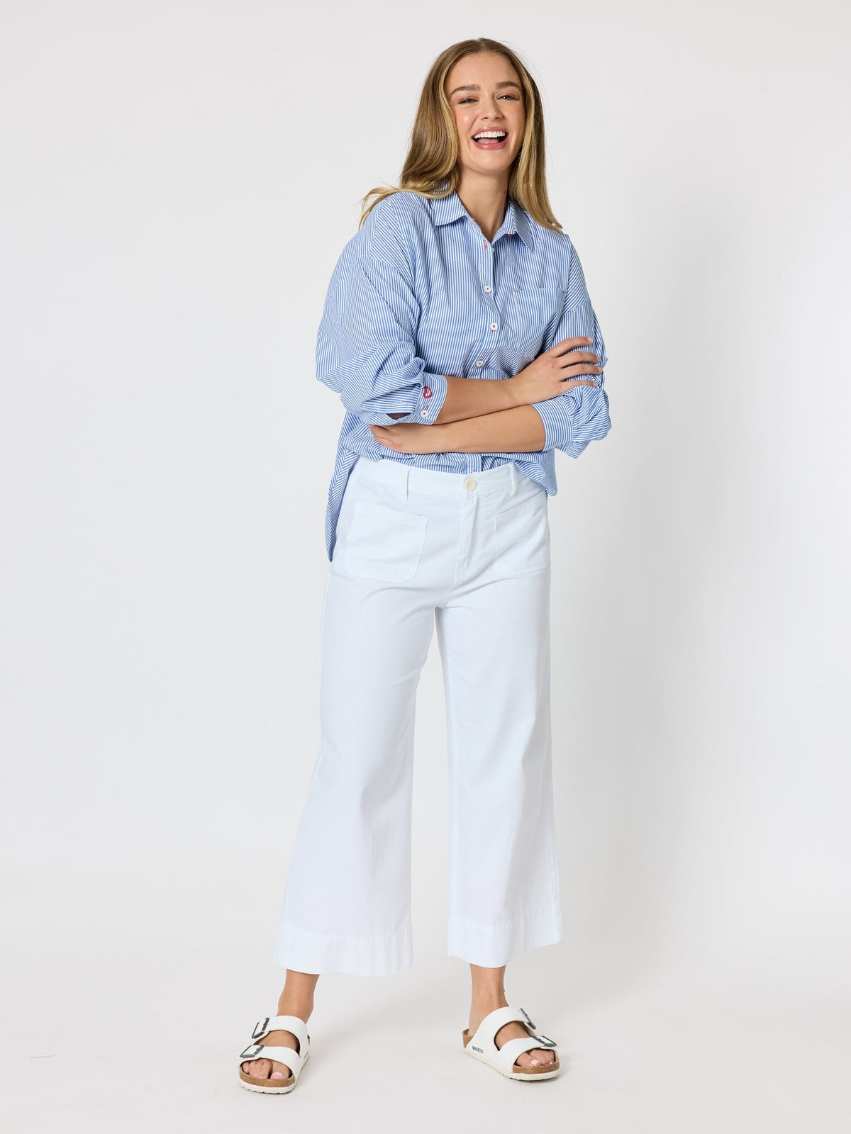 THREADZ - Dune Carpenter Wide Leg Cropped Pant - White