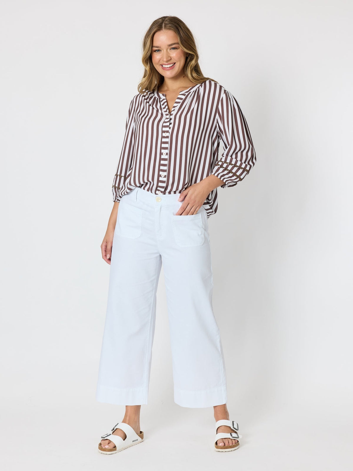 THREADZ - Dune Carpenter Wide Leg Cropped Pant - White