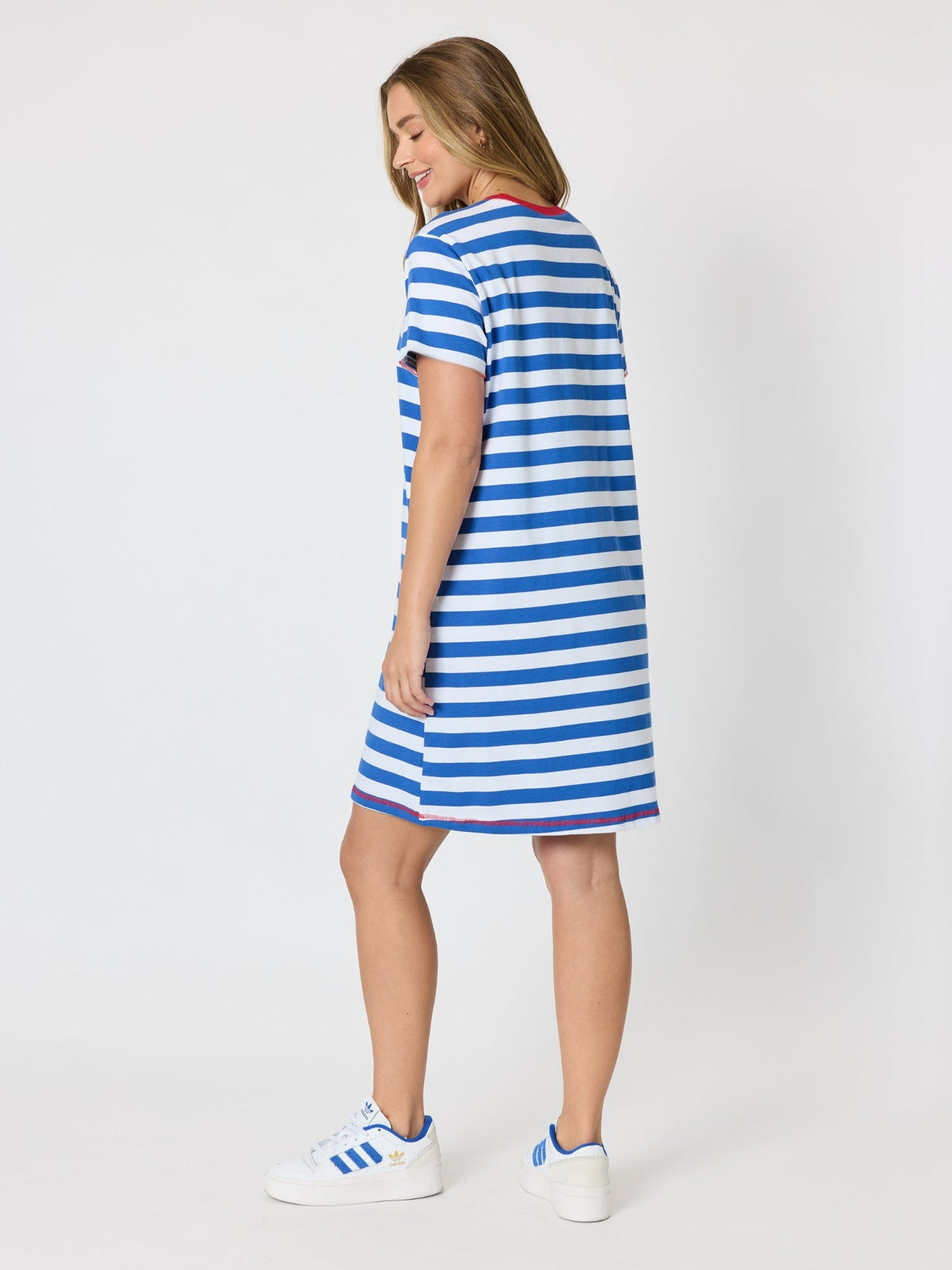 THREADZ - Rhode Island Embroidered Stripe Dress - Azure White
