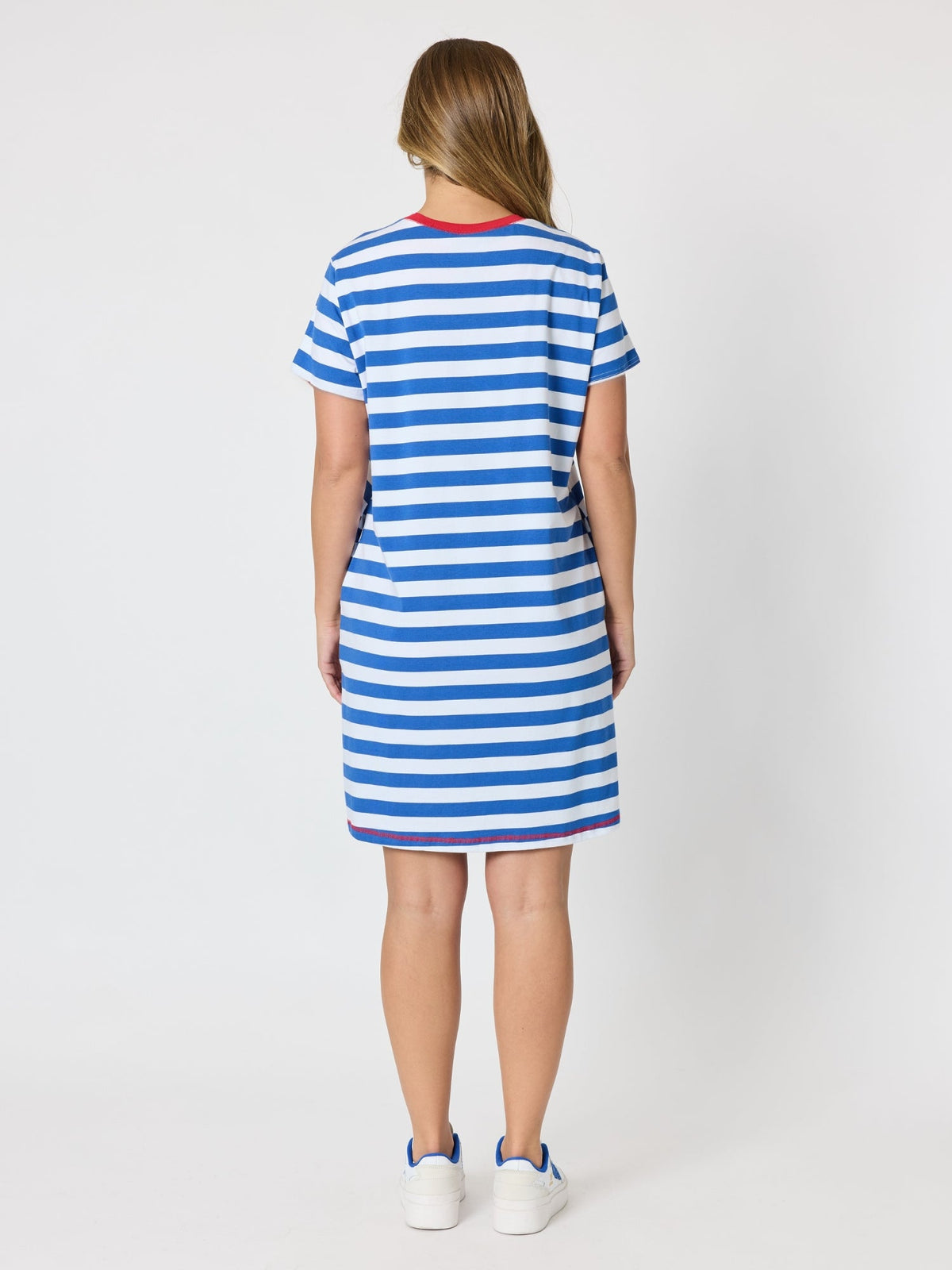 THREADZ - Rhode Island Embroidered Stripe Dress - Azure White