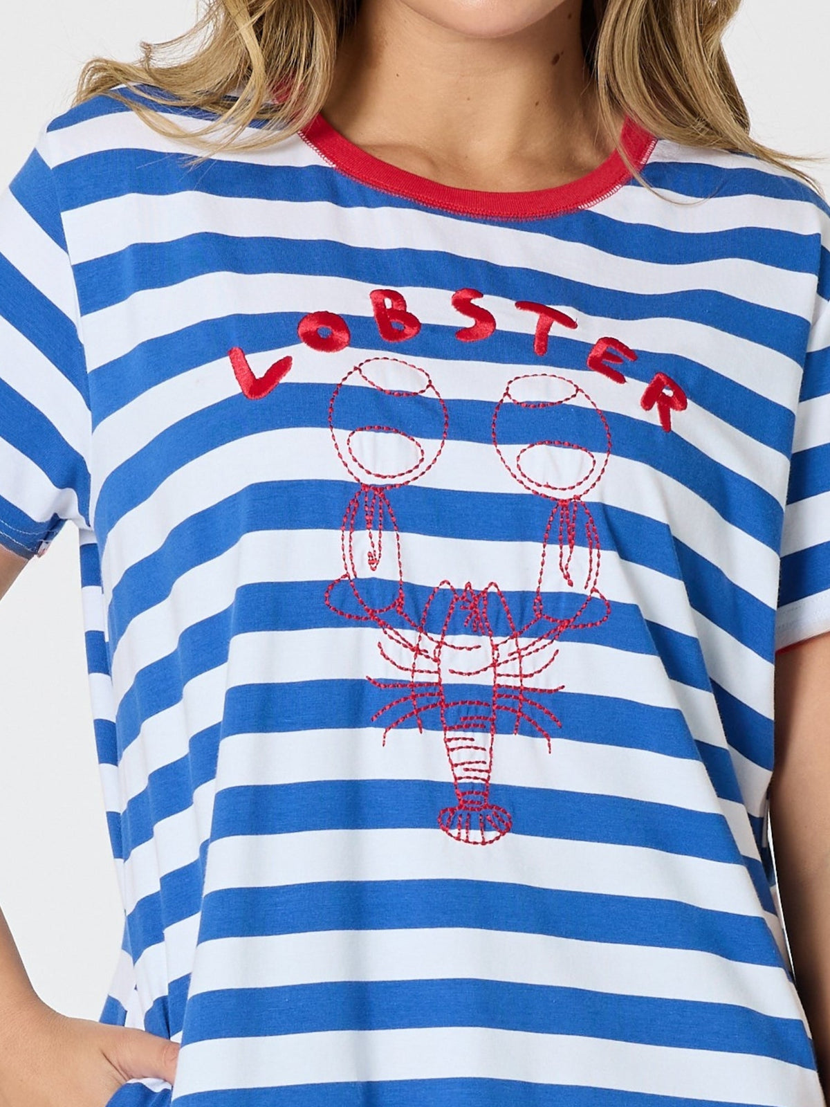 THREADZ - Rhode Island Embroidered Stripe Dress - Azure White