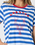 THREADZ - Rhode Island Embroidered Stripe Dress - Azure White