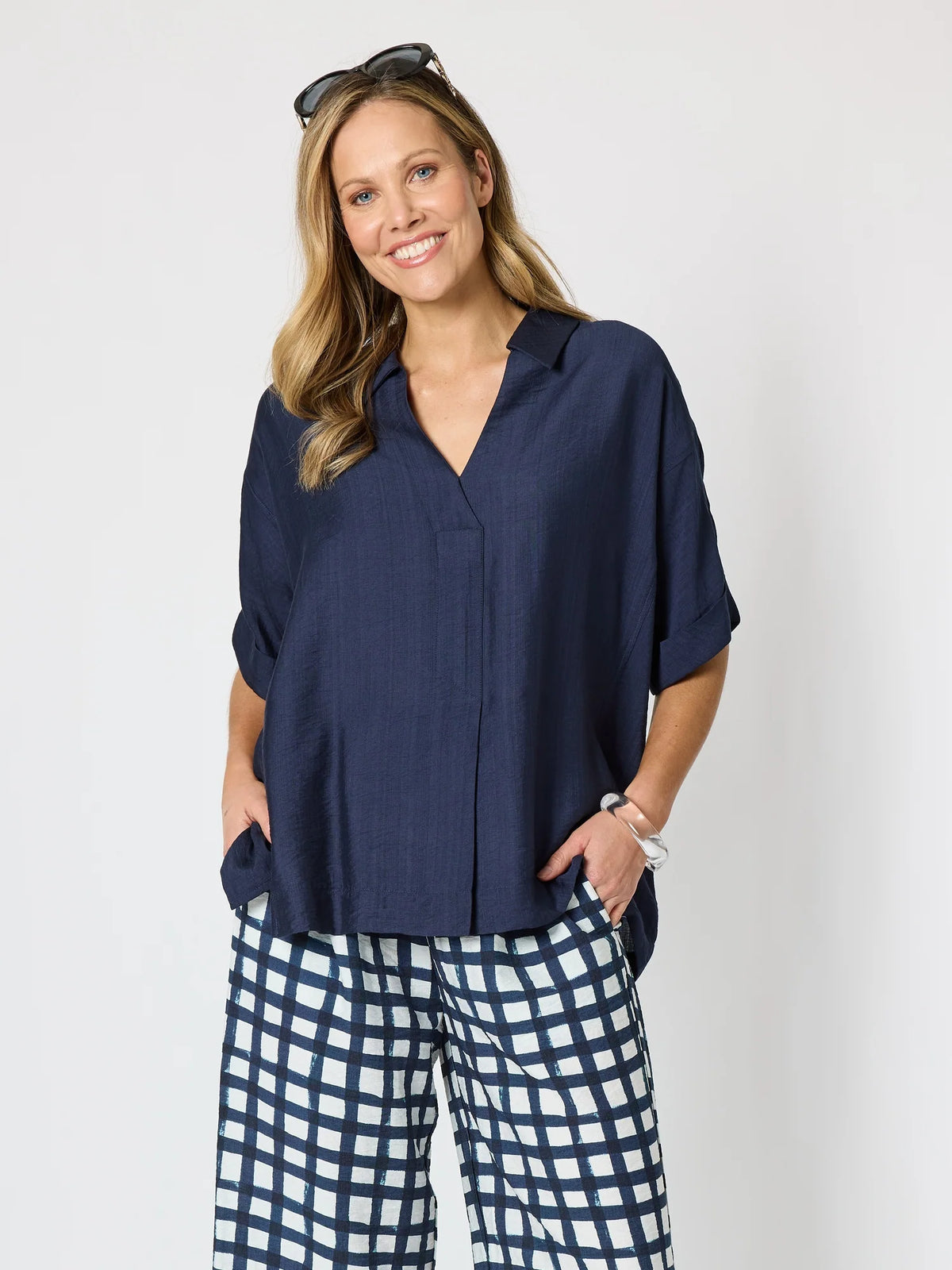 CLARITY - Del Mar Pleat Detail Top - Navy