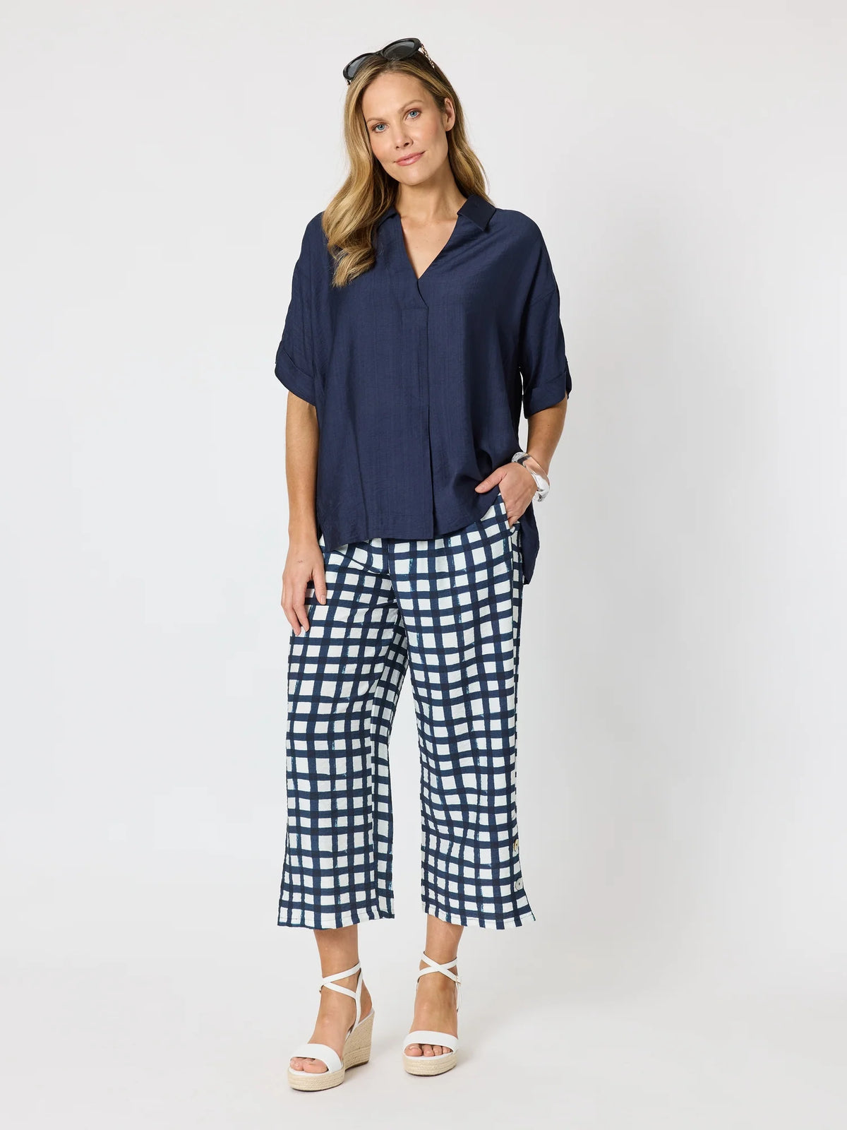 CLARITY - Del Mar Pleat Detail Top - Navy