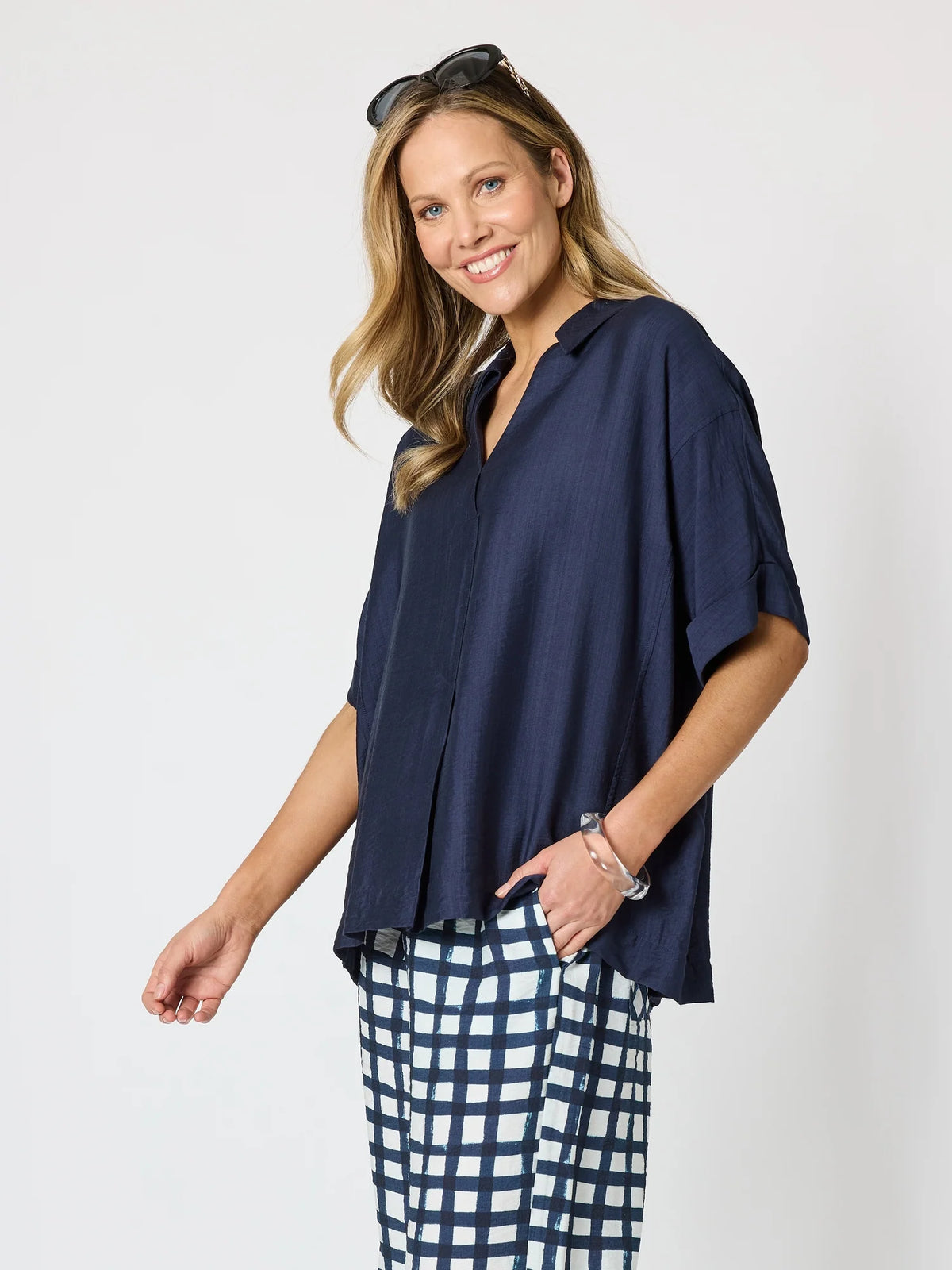 CLARITY - Del Mar Pleat Detail Top - Navy