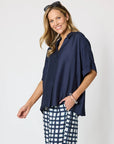 CLARITY - Del Mar Pleat Detail Top - Navy