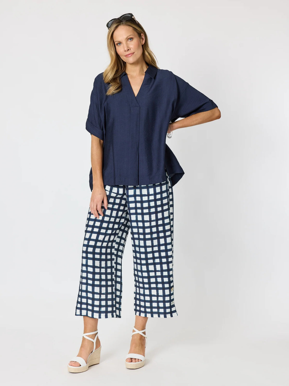 CLARITY - Del Mar Pleat Detail Top - Navy