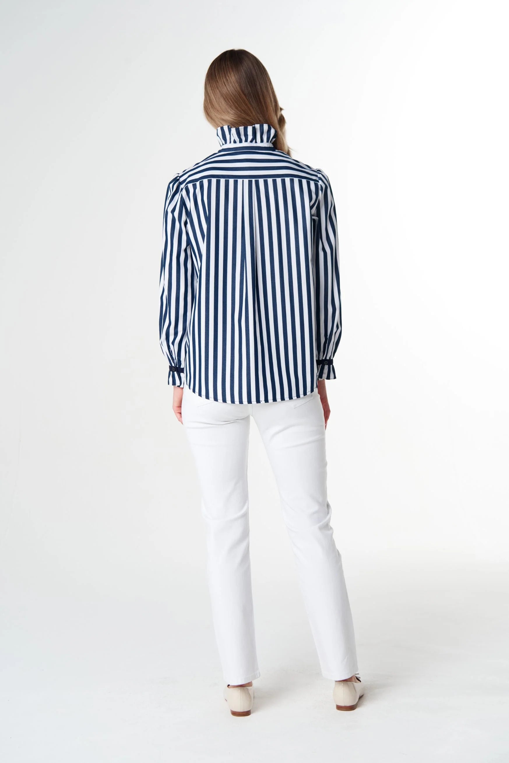 GOONDIWINDI - Frill Stripe Shirt - White/Navy