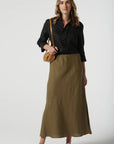 GOONDIWINDI COTTON - Bias Cut Side Split Skirt.  Otter