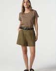 GOONDIWINDI COTTON - Front Pleat Linen Short.  Otter