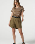 GOONDIWINDI COTTON - Front Pleat Linen Short.  Otter