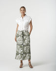 GOONDIWINDI COTTON - Side Split Frame Skirt.  Sage Green Print