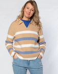 EQUINOX - Johnny Collar Stripe Polo Sweater - Sand/Blue