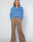 EQUINOX - Wide Collar Cotton Knit Sweater - Blue