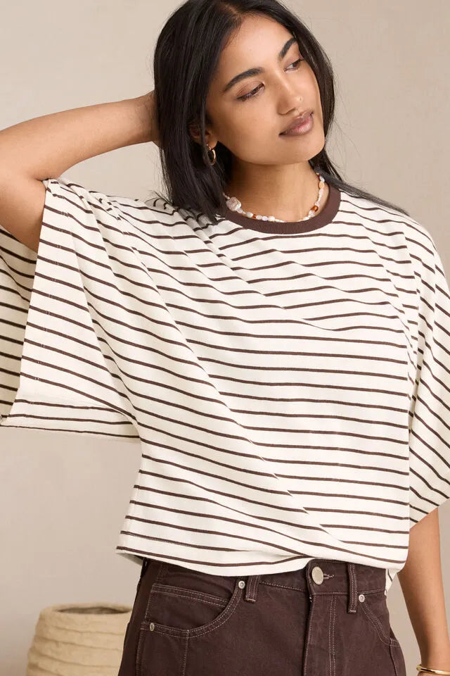 CERES - Lucy Relaxed Sleeve Tee - Brown / Cream