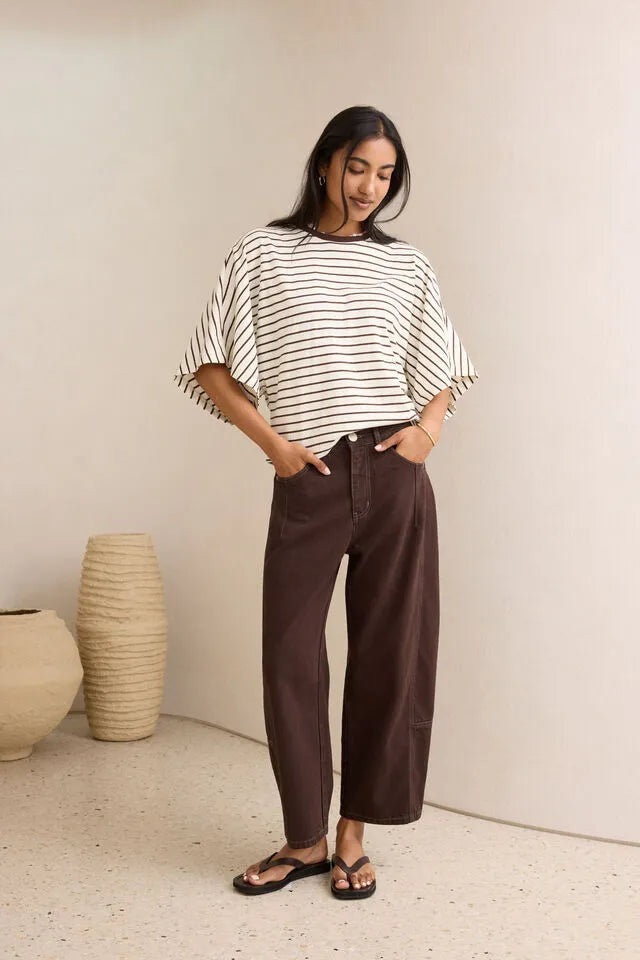 CERES - Lucy Relaxed Sleeve Tee - Brown / Cream