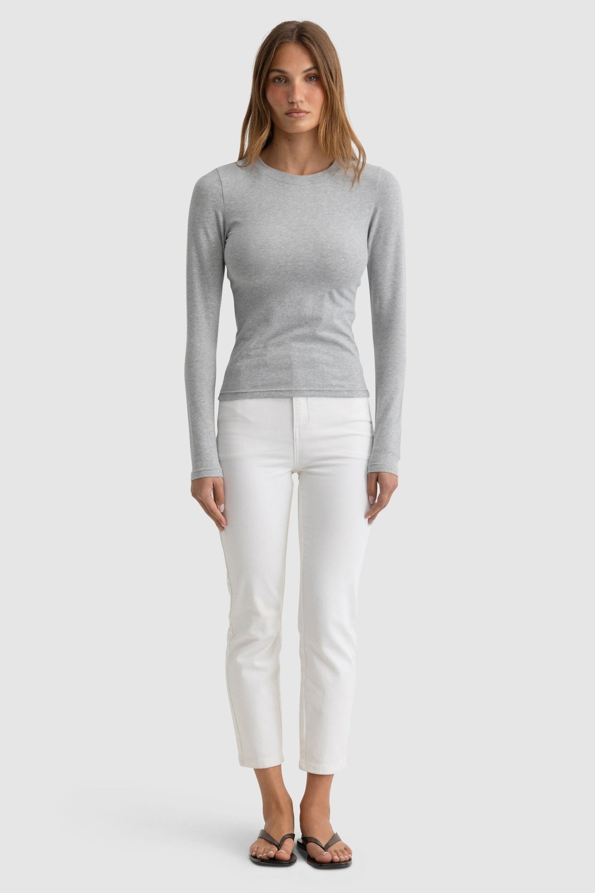ORTC - Evie Fitted Long Sleeve Top Grey - Marle