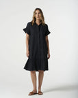 GOONDIWINDI COTTON -  Ruffle midi Dress.  Navy Blue