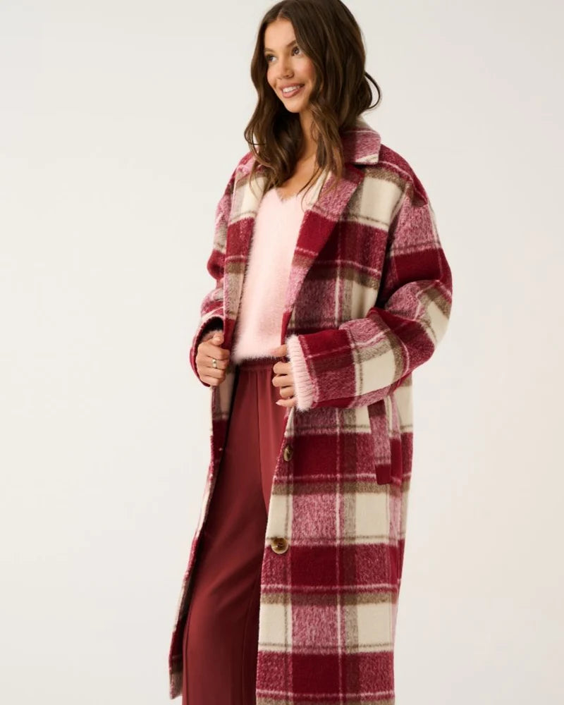 CARTEL &amp; WILLOW - Berry Check Greta Coat - Berry