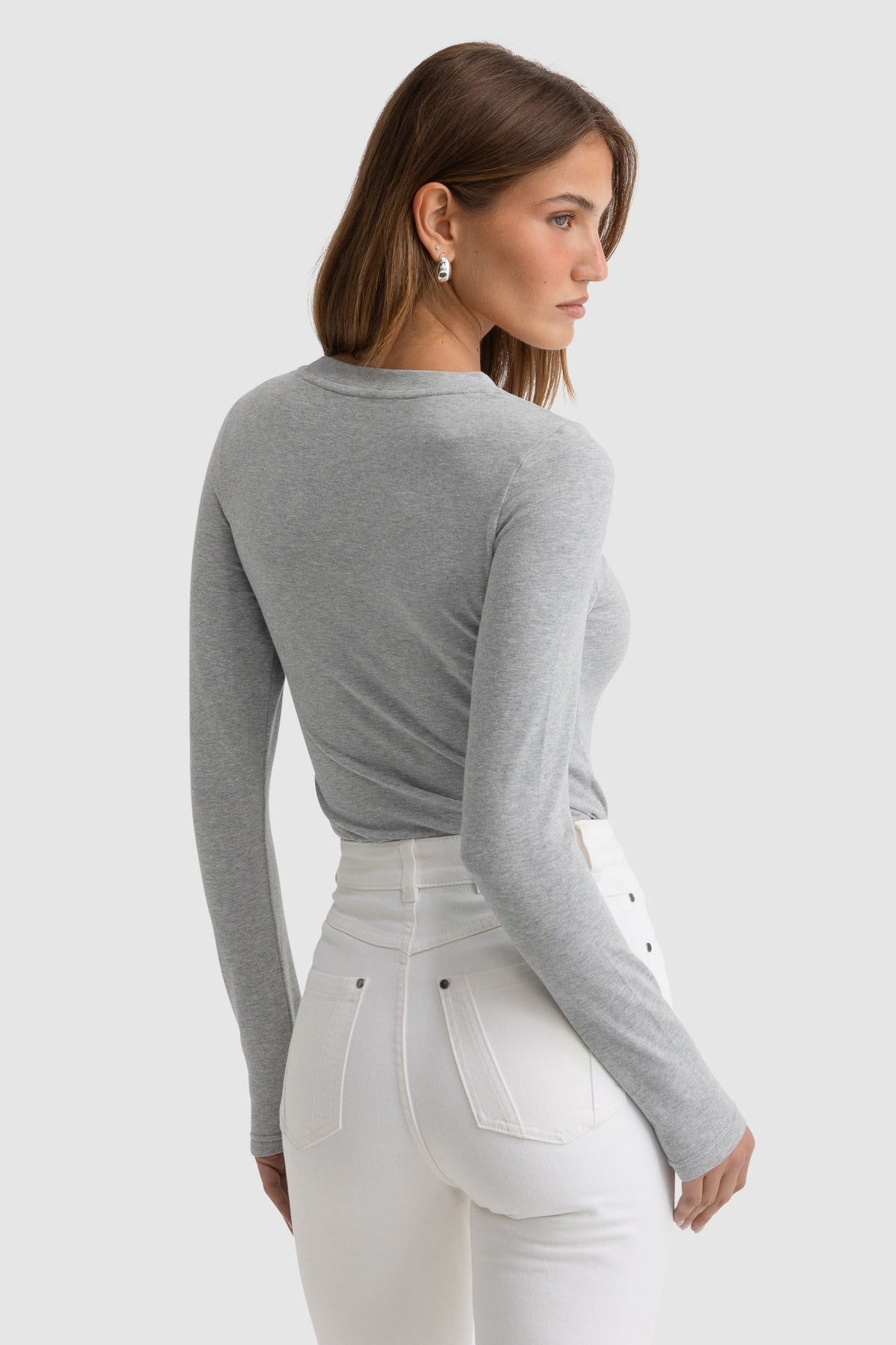 ORTC - Evie Fitted Long Sleeve Top Grey - Marle