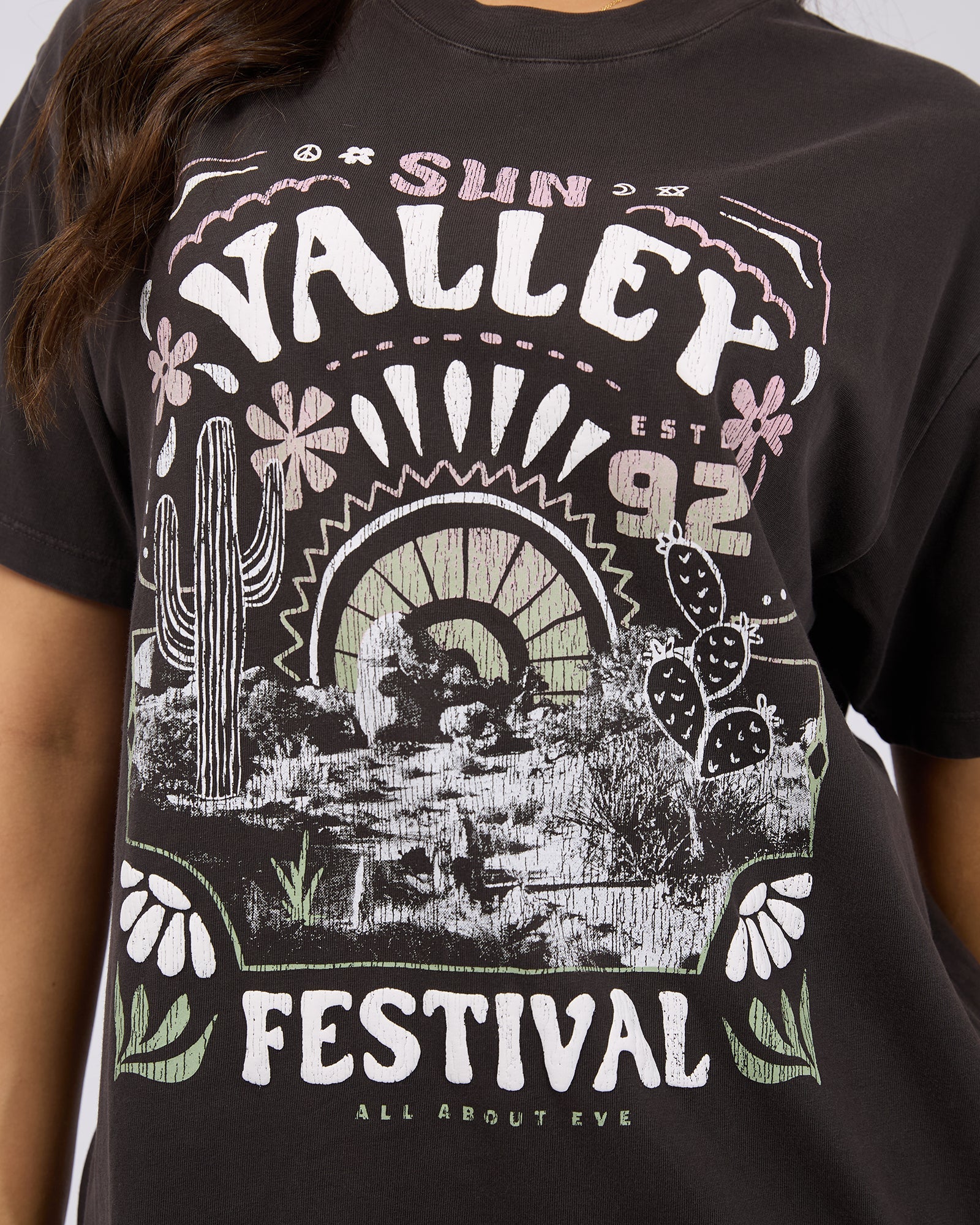 ALL ABOUT EVE-  Sun Valley Oversized Tee.  Washed Black