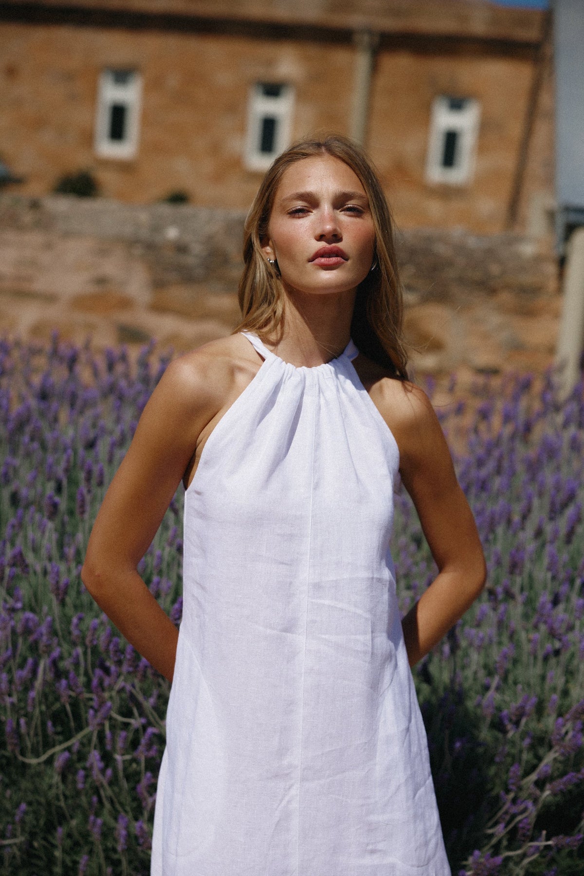 ORTC - Luna Linen Halter Dress Full Length - White