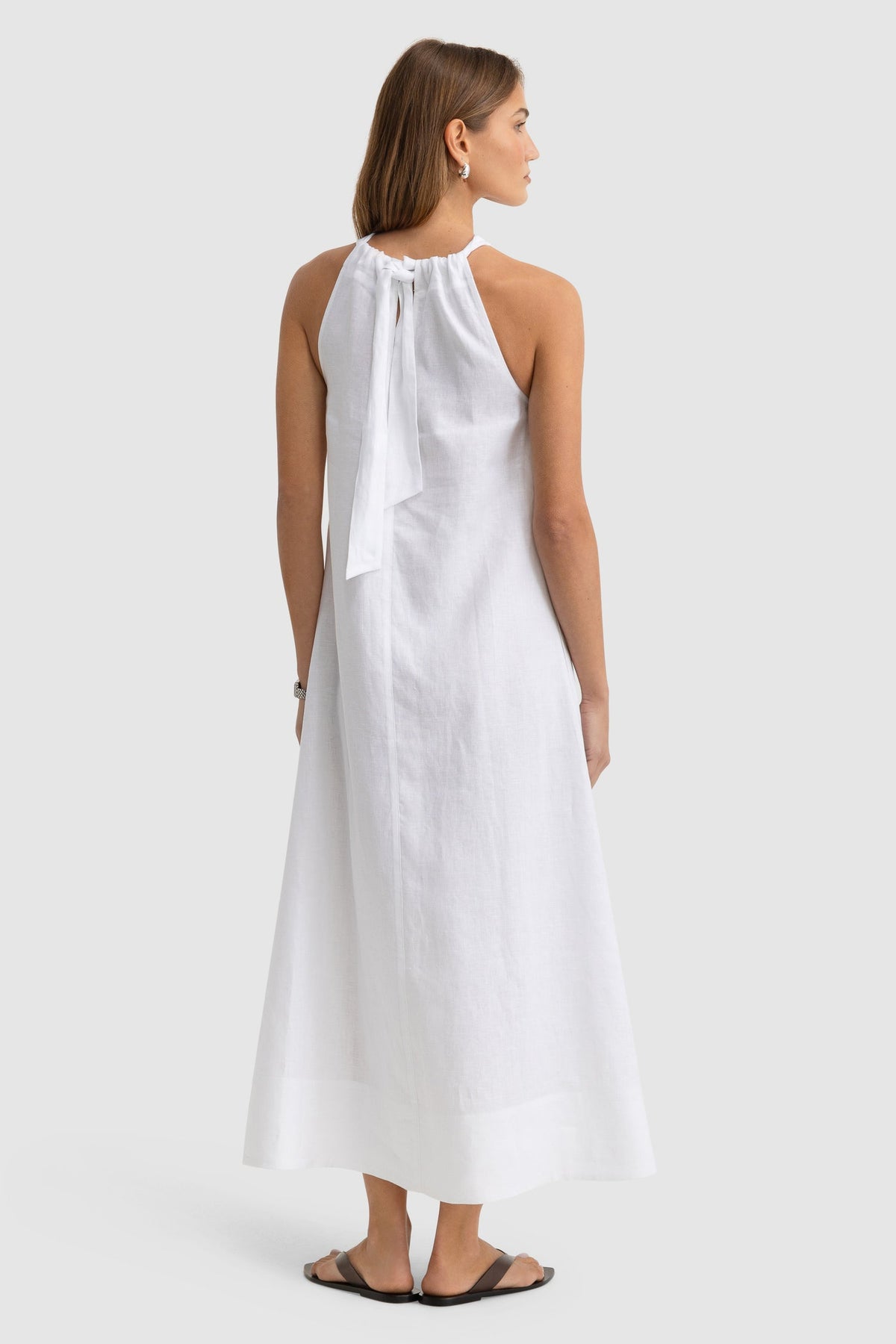 ORTC - Luna Linen Halter Dress Full Length - White
