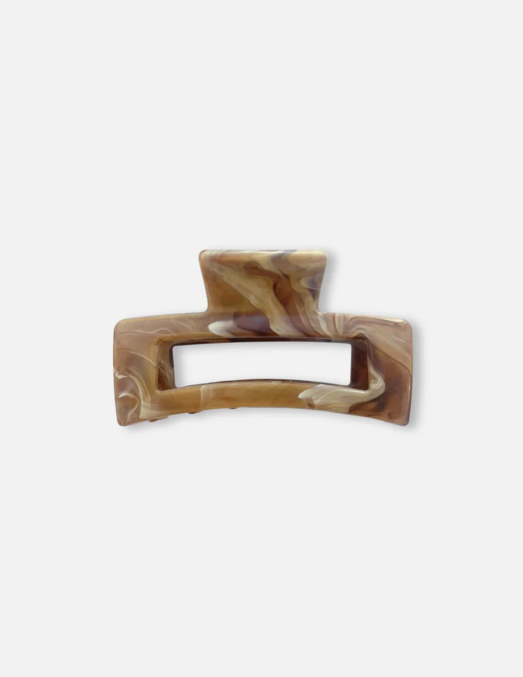 STELLA AND GEMMA - Rectangle Hair Claw Marbled.  Caramel.