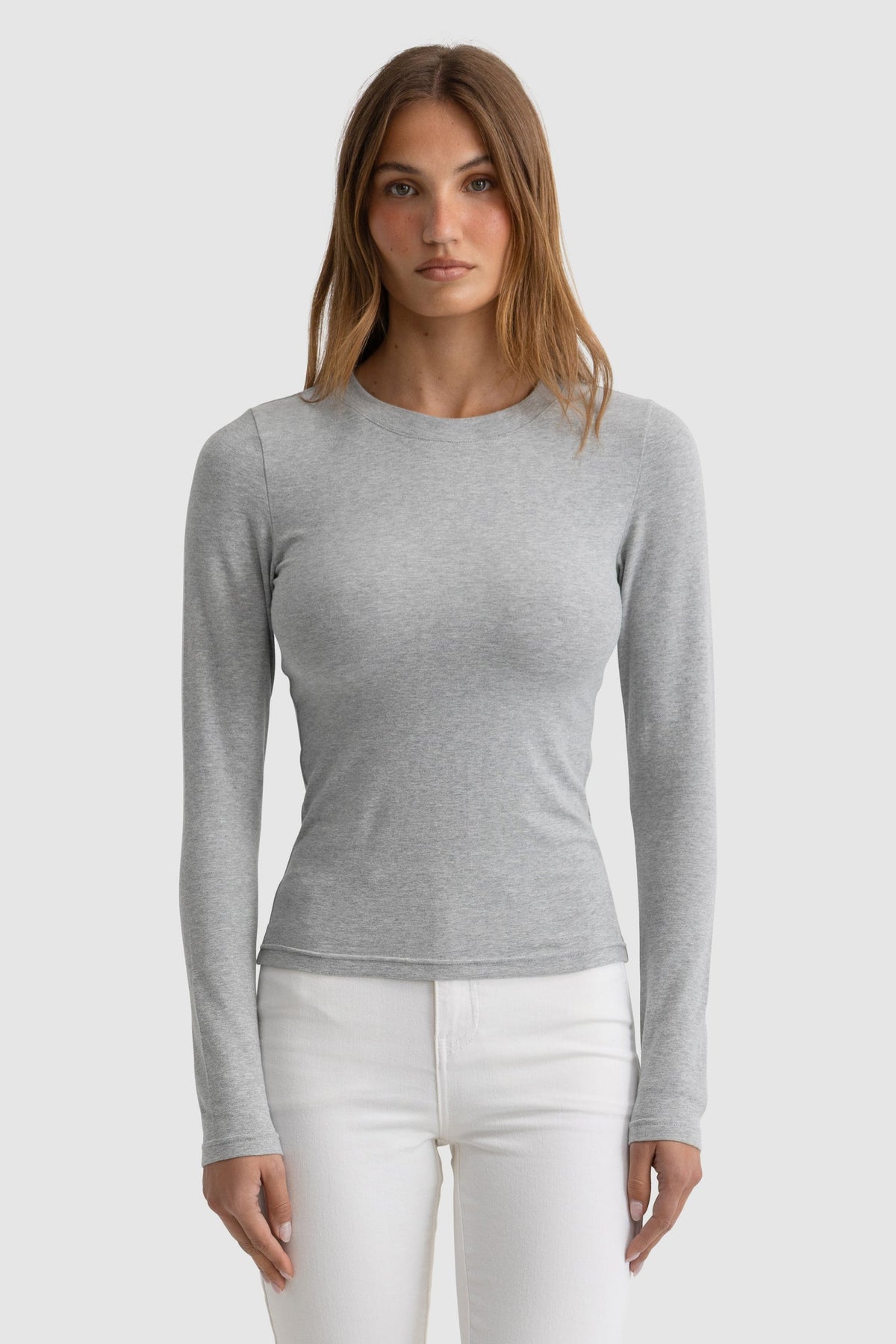 ORTC - Evie Fitted Long Sleeve Top Grey - Marle