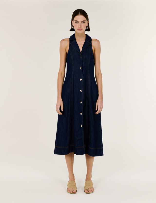 STAPLE THE LABEL - Denim Sleeveless Midi Shirt Dress
