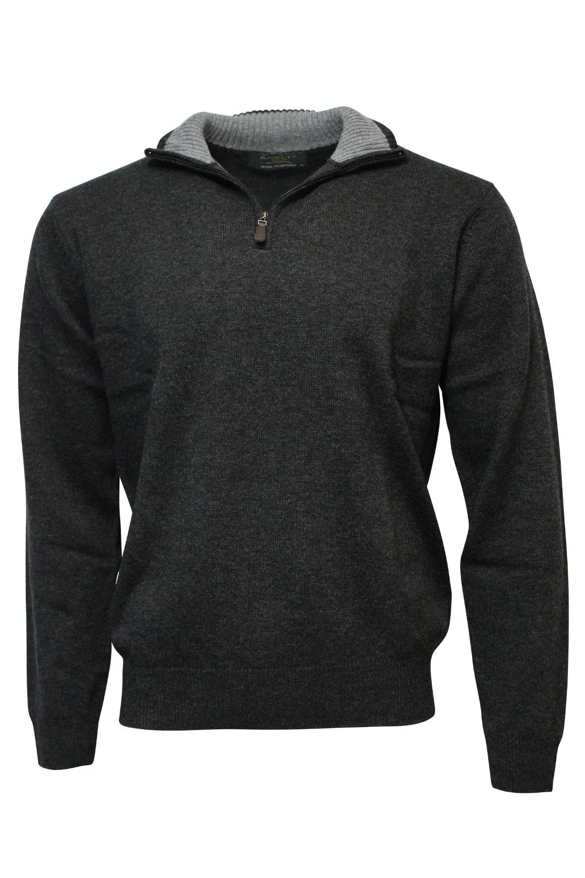 ANSETT GOLD - Luxury Wool Cashmere Half Zip Knit - Graphite
